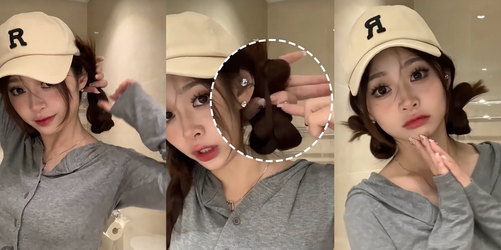 a collage of a woman wearing a hat