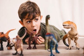 5 year old boy with dinosaur toys