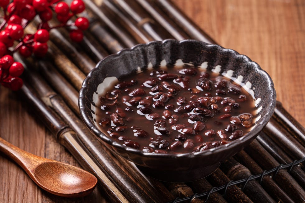 adzuki red bean soup on wooden table background