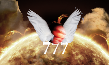 the number 777 under a winged planet