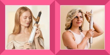 luxx air pro hair dryer brush set and shark hair dryer brush being used to curl hair