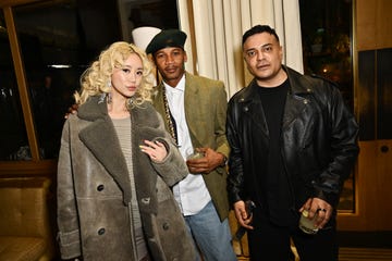 london, england february 19 l to r betty bachz, eric underwood and kay ganesh attend the perfect magazine and ami paris lfw party at dovetale at 1 hotel mayfair on february 19, 2024 in london, england photo by dave benett