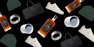 collection of lifestyle products arranged on a black background