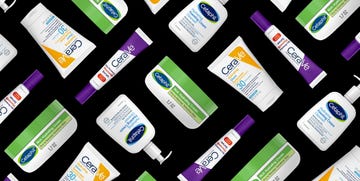 skincare products from cetaphil and cerave arranged on a black background