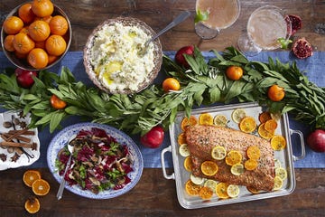 dinner with salmon mashed potatoes and salad