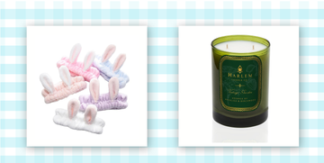 bunny ear cosmetic headband and vintage garden candle