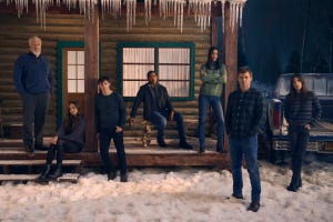 l r clancy brown as kurt caldwell, johnny sequoyah as audrey bishop, jack alcott as harrison morgan, alano miller as logan, julia jones as angela bishop, michael c hall as dexter morgan and jennifer carpenter as debra morgan in dexter new blood photo credit kurt iswarienkoshowtime