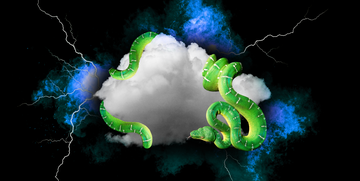 green snakes are curled around clouds