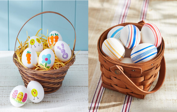 two baskets with eggs in them