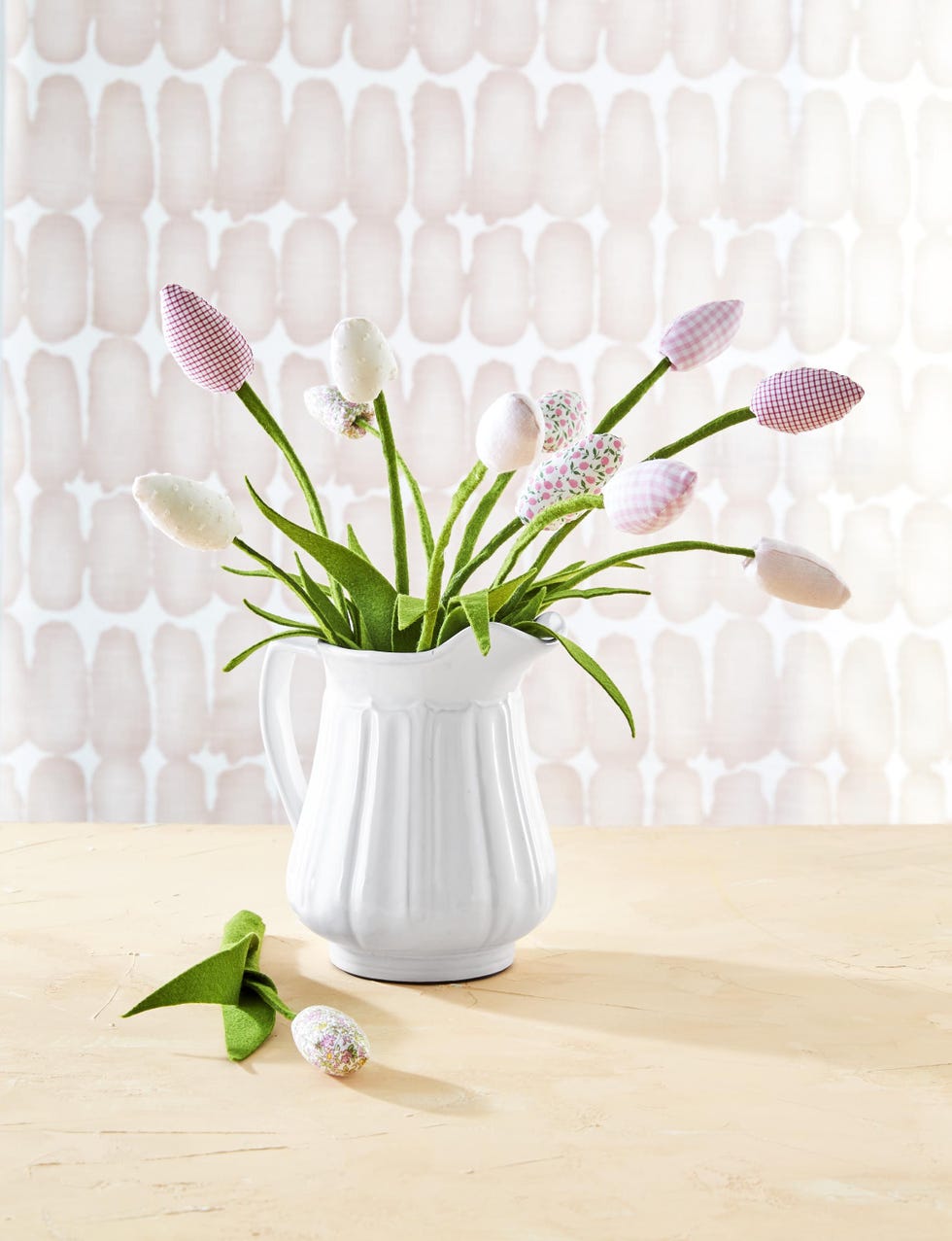 fabric tulips in white vase