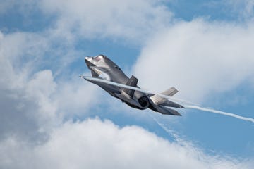 raf f 35b fighter jet aircraft in flight at the airshow