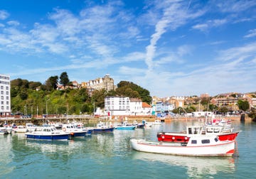 summers day at folkestone harbour kent england uk