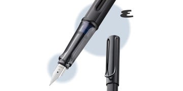 fountain pen with a visible nib and transparent barrel