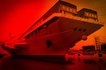 fujian aircraft carrier rendered in red and orange