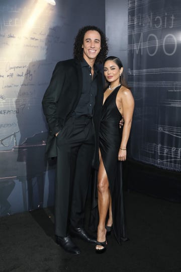 new york, new york november 15 cole tucker and vanessa hudgens attend netflixs tick, tickboom new york premiere at schoenfeld theater on november 15, 2021 in new york city photo by monica schippergetty images