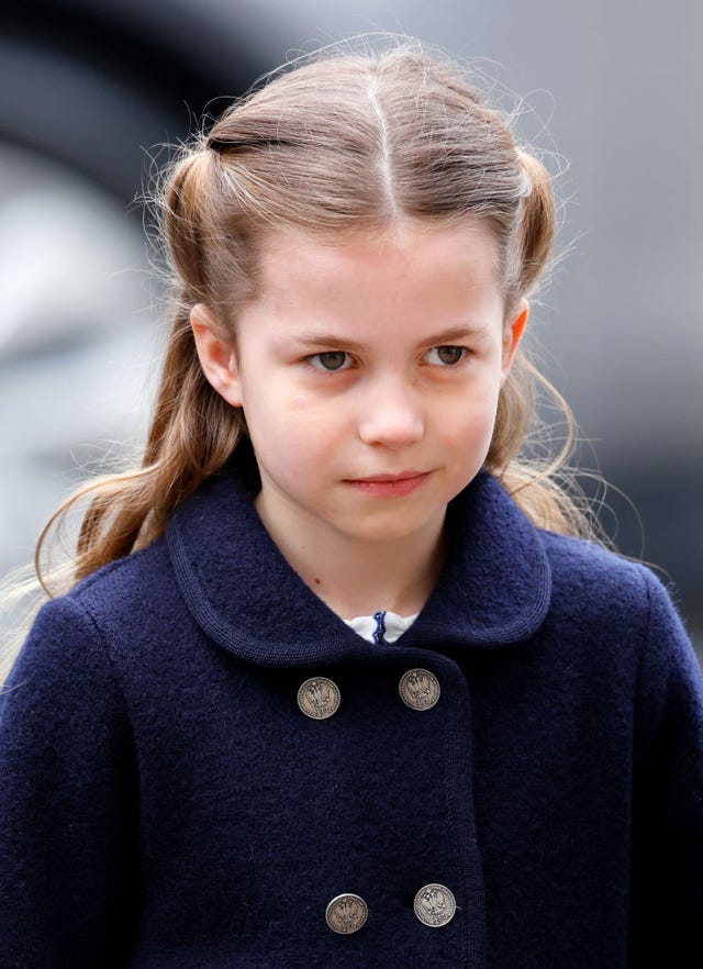 Princess Charlotte of Cambridge attends a Service of Thanksgiving for the life of Prince Philip, Duke of Edinburgh at Westminster Abbey on March 29, 2022 in London, England.