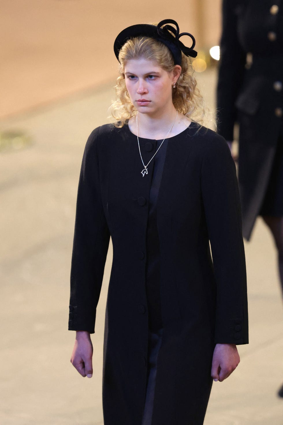 britains lady louise windsor leaves having held a vigil at the coffin of queen elizabeth ii, lying in state on the catafalque in westminster hall, at the palace of westminster in london on september 17, 2022, ahead of her funeral on monday   queen elizabeth ii will lie in state in westminster hall inside the palace of westminster, until 0530 gmt on september 19, a few hours before her funeral, with huge queues expected to file past her coffin to pay their respects photo by chris jackson  pool  afp photo by chris jacksonpoolafp via getty images