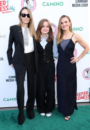los angeles, california may 30 l r angelina jolie, vivienne jolie pitt and kristen bell attend the opening night performance of reefer madness the musical at the whitley on may 30, 2024 in los angeles, california photo by monica schippergetty images