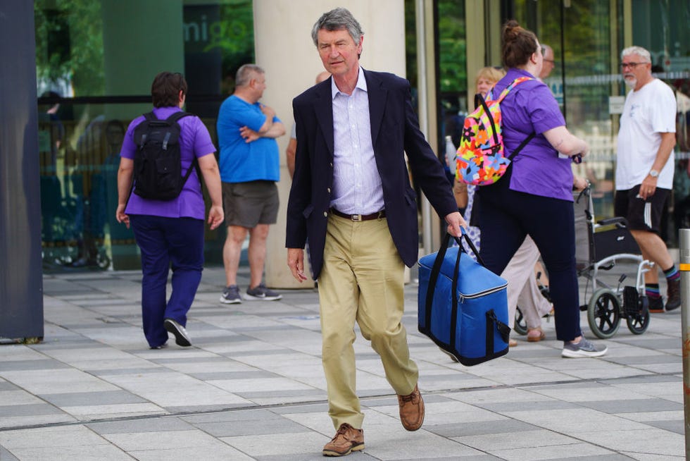 vice admiral sir tim laurence leaves southmead hospital in bristol where the princess royal is being treated after she sustained minor injuries and concussion following an incident on the gatcombe park estate on sunday evening and remains in the bristol hospital for observation picture date tuesday june 25, 2024 photo by ben birchallpa images via getty images