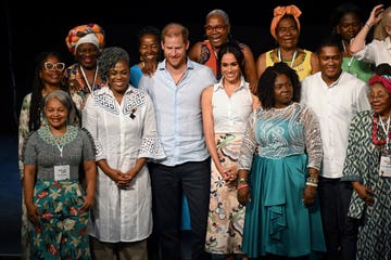 colombias vice president francia marquez 3rd r and her partner yerney pinillo 2nd r pose for a picture with britains prince harry c, duke of sussex, and his wife meghan markle c, colombias former education minister aurora vergara 2nd l and other participants at the end of the afro women and power forum, at the municipal theatre in cali, colombia, on august 18, 2024 prince harry and his wife, american actress meghan markle, are visiting colombia at the invitation of colombias vice president francia marquez, with whom they have attended various meetings with women and young people to reject discrimination and cyberbullying photo by raul arboleda afp photo by raul arboledaafp via getty images