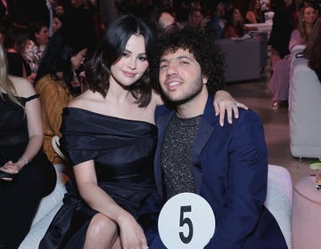 los angeles, california october 24 l r selena gomez and benny blanco attend the second annual rare impact fund benefit supporting youth mental health, hosted by selena gomez, at nya studios on october 24, 2024 in los angeles, california photo by amy sussmangetty images