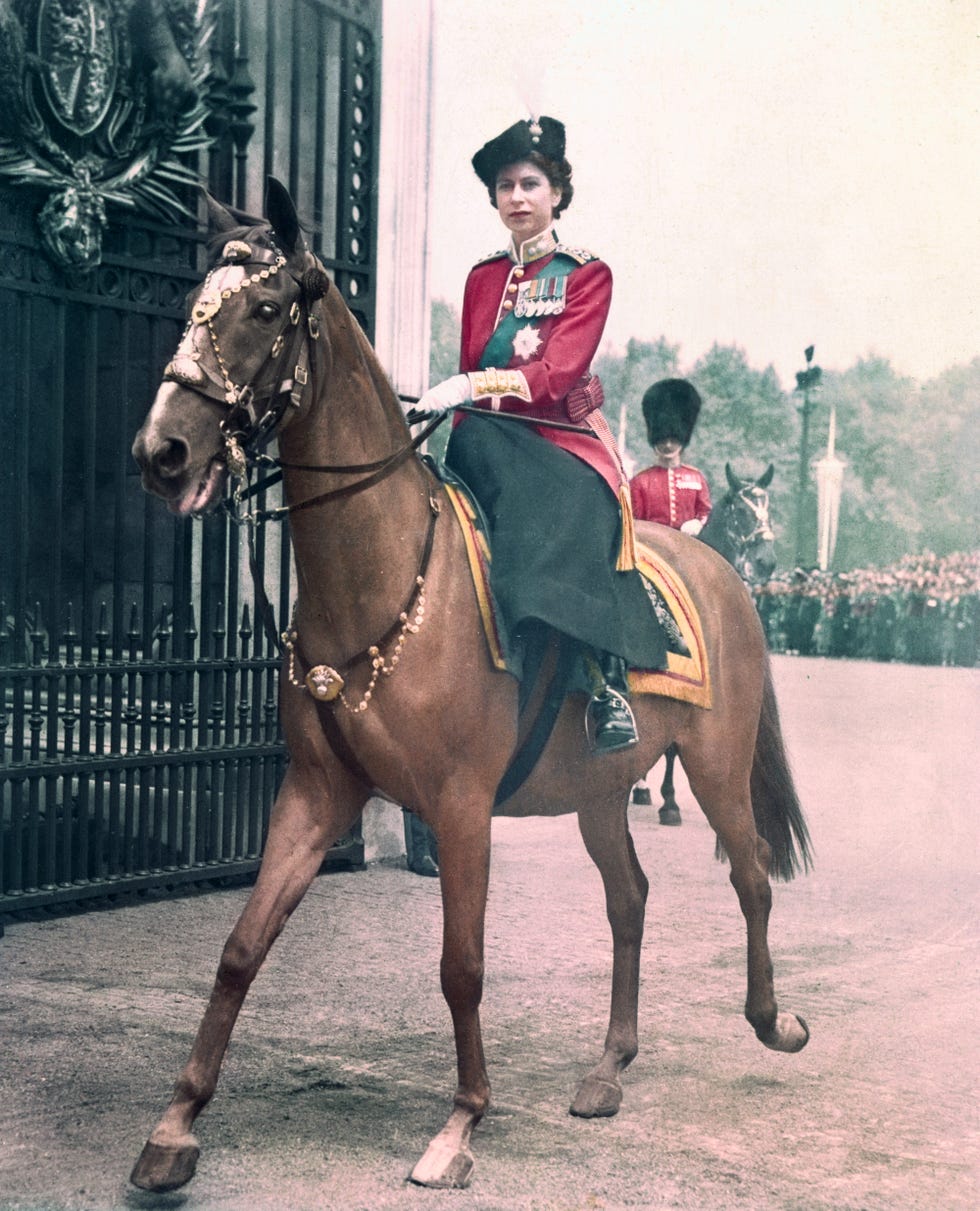 original caption princess elizabeth of england represents the king at colorful trooping ceremony princess elizabeth photographed on her arrival back at the palace ceremonies