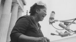 Mahalia Jackson singing at the Lincoln Memorial during 'Prayer Pilgrimage for Freedom' in Washington, D.C. in 1957