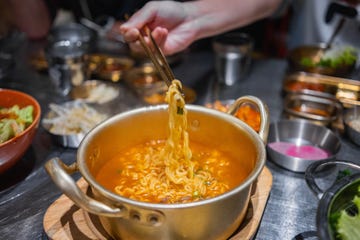 high angle view of ramyeon, korean food