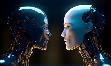 humanoid robots facing each other, illustration