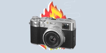 a camera with a flame