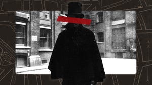 a man in a top hat with identity obscured, mitre square in london, map of whitechapel