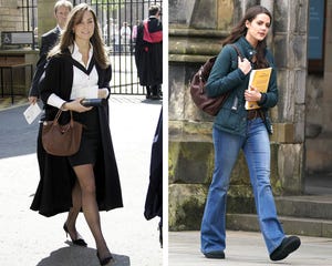 a woman walking with a bag and a woman holding a bag