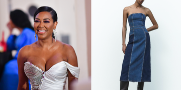 kenya moore and a zara model wearing a denim dress