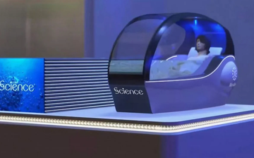 a futuristic sleep pod displayed in a modern setting