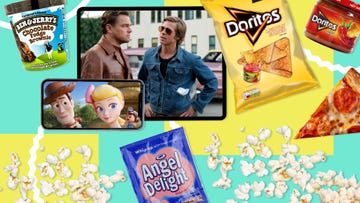 variety of snacks with stills from toy story 4 and once upon a time in hollywood