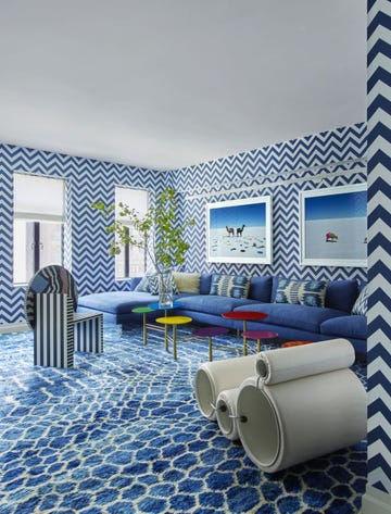 Blue, Room, Wall, Interior design, Living room, Wallpaper, Design, Architecture, House, Tile, 