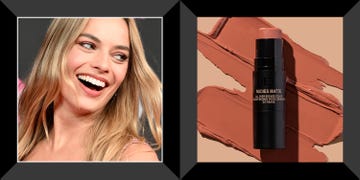 margot robbie at barbie movie press event, nudestix bronzer stick