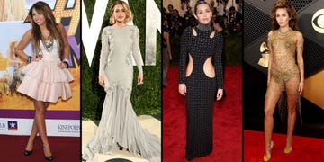 miley cyrus in fashionable dresses at different events