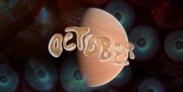 the word october over a planet