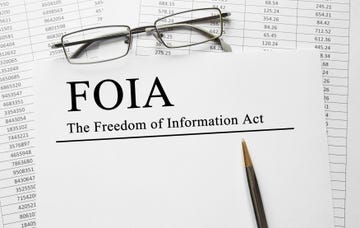 paper with the freedom of information act foia on a table