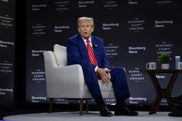 former president donald trump is interviewed by bloomberg news at the economic club of chicago