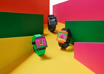 swatch 'break free' collection featuring artwork from keith haring