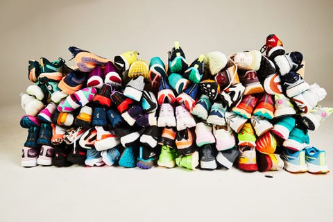 pile of running shoes