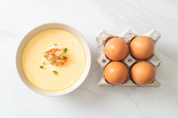 steamed egg with shrimp and spring onions