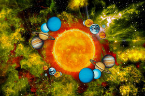 the sun surrounded by smaller planets