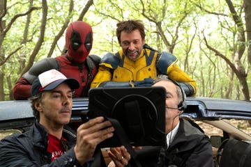 l r director shawn levy, ryan reynolds, and hugh jackman on the set of marvel studios' deadpool  wolverine photo by jay maidment © 2024 20th century studios  © and ™ 2024 marvel