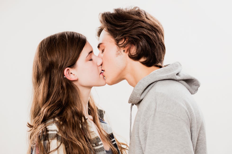 teen couple, portrait on white