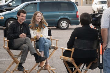 l r nathan fielder as asher, emma stone as whitney and tessa mentus as monica perez in the curse, episode 1, season 1, streaming on paramount with showtime, 2023 photo credit richard foreman jra24paramount with showtime