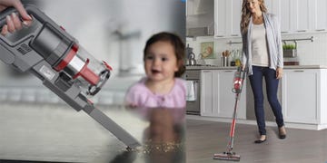 cordless stick vacuum cleaner in action