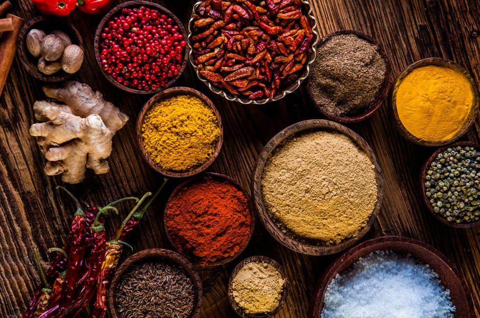 traditional oriental spices in indonesian bowls